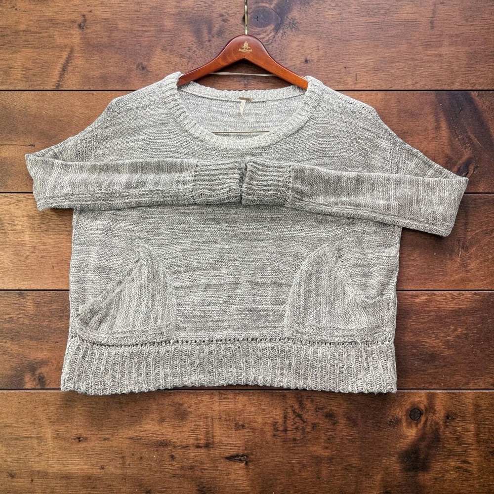 Free People Womens XS Boxy Cropped Dolman Alpaca Wool Sweater Gray Marl Pockets